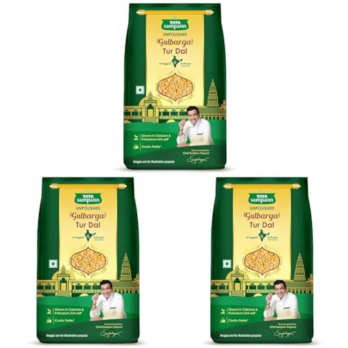 Image of Tata Sampann Unpolished Gulbarga Tur Dal, 1kg, GI Tagged Premium Patka Dal, Grown in Calcium & Potassium Rich Soil, Cooks Faster, Sourced from Gulbarga, Karnataka (Pack of 3)