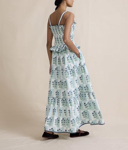 Image of Women Y2k Boho Maxi Dress Tie Shoulder Backless Strappy Tiered Flowy Dress 2024 Summer Floral Beach Sundress