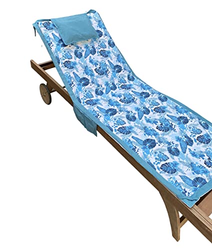 L Emporio_Casa Telo Mare Piscina con tasche in morbida Microfibra sdraio lettino Digitale colori vari (Foglia)