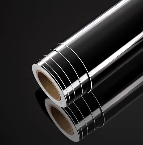 Image of ONETON Glossy Black Contact Paper Decorative Self Adhesive Counter Top Peel and Stick Wallpaper for Kitchen Cabinets Shelf Drawer Liner Desk Dresser (Black Glossy WP, 24x50 inch)