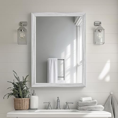 Ultrue White Wood Effect Framed Wall Mirror, 22x30 Rectangle Mirror, 1/8