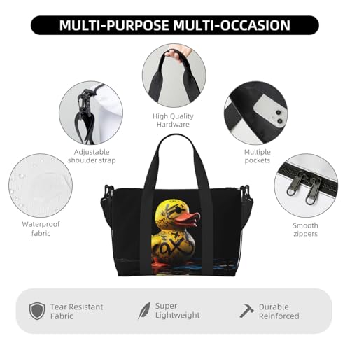 Laptop Tote Bag for Women Work - Graffiti Yellow Duck Gym Bag for Women Men, Personal Item Crossbody Travel Bags Carry On, Overnight Weekender Bags for Women Travel3