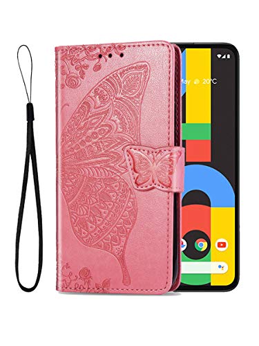 Stilluxy Pixel 4a case pixel4a Wallet Compatible with Google Pixel 4 a Cover Phone Bumper Butterfly Floral,Card Slot,for Women Lady 5.81 inch (Pink)