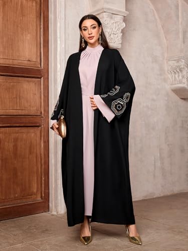 Image of Women's Ethnic Embroidery Muslim Abaya Open Kimono Cardigan Jalabiya