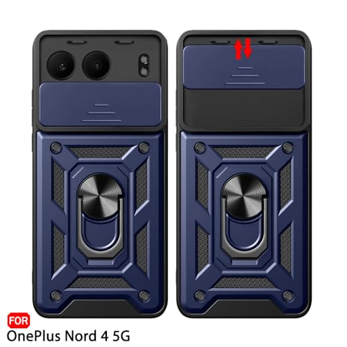 Image of TheGiftKart Tough Armor Bumper Back Cover Case for OnePlus Nord 4 5G | Sliding Camera Cover, Kickstand & Ring Holder | 360 Degree Protection Back Cover Case for OnePlus Nord 4 5G (PC & TPU, Blue)