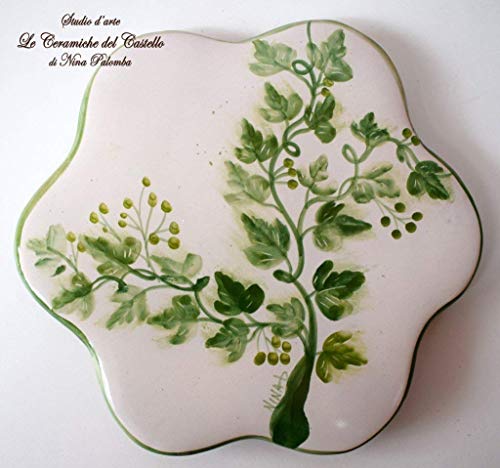 Sottopentola Linea Edere Dimensioni 21 x 21 centimetri Realizzato e dipinto a mano Le Ceramiche del Castello Made in Italy Pezzo Unico