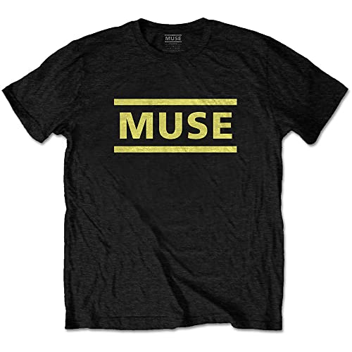 Muse T Shirt Jaune Band Logo Nouveau Officiel Homme Noir Size L