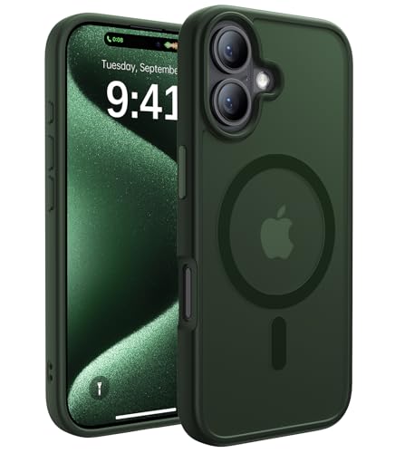 CAHEJILU Magnetic for iPhone 16 Case,[Compatible with MagSafe][Military Grade Drop Protection] Anti-Fingerprint Translucent Matte Shockproof Protective Case for iPhone 16 Phone Case 6.1',Alpine Green