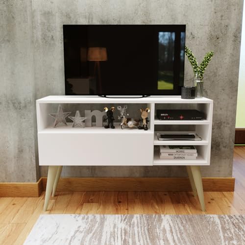 Rack para Sala Quarto TV Até 43 Pol. Retro Moderno Orlando Branco