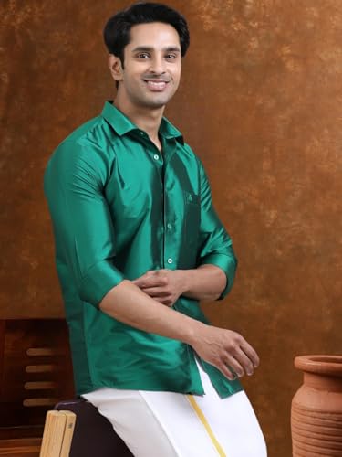 Image of Tattva Men Silk Blend Ethnic Shirt | Traditional South Indian Wear for Wedding, Festivals & Casual Wear