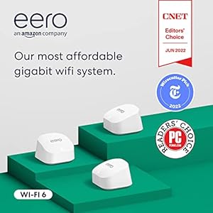 Amazon eero 6+ mesh Wi-Fi router | 1.0 Gbps Ethernet | Coverage up to 4,500 sq. ft. | Connect 75+ devices | 3-Pack | 2022 release