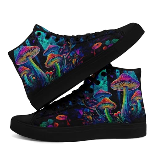 Unisex Artistic Mushroom Print High Top Canvas Sneakers, Lightweight Breathable Lace-Up Shoes for Walking and Daily Wear4