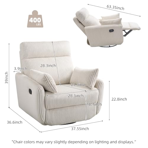Sillón reclinable giratorio pana Beige miniatura 2