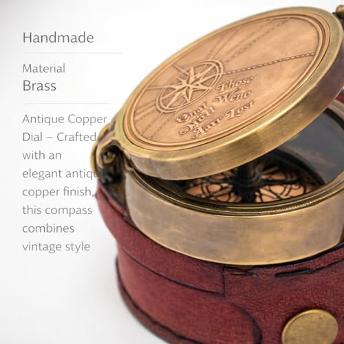 Brújula Antigua de Cobre Grabada 2.5 Pulgadas con Estuche de Cuero miniatura 4