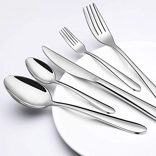 Elegant Life Silverware Set 53-Piece with Organizer Tray for 8, Including 40-piece Cutlery Set, 5-piece Serving Set, 8-piece Meat Forks Stainless Steel Cutlery Set, Mirror Polished (Pink)
