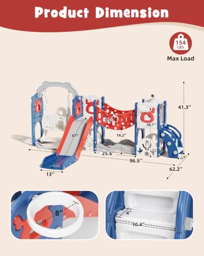 Image of XJD 12-in-1 Toddler Slide and Swing Set, Kids Slide for Toddlers Age 1+, Toddler Outdoor Playset New Upgrade with Golf Set, Basketball Hoop, Drawing Board for Playground (Blue Red)