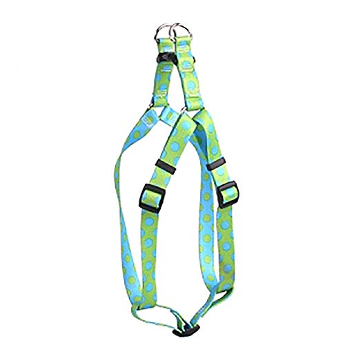 Image of Yellow Dog Design Green and Blue Polka Dot Step-in Dog Harness, Small