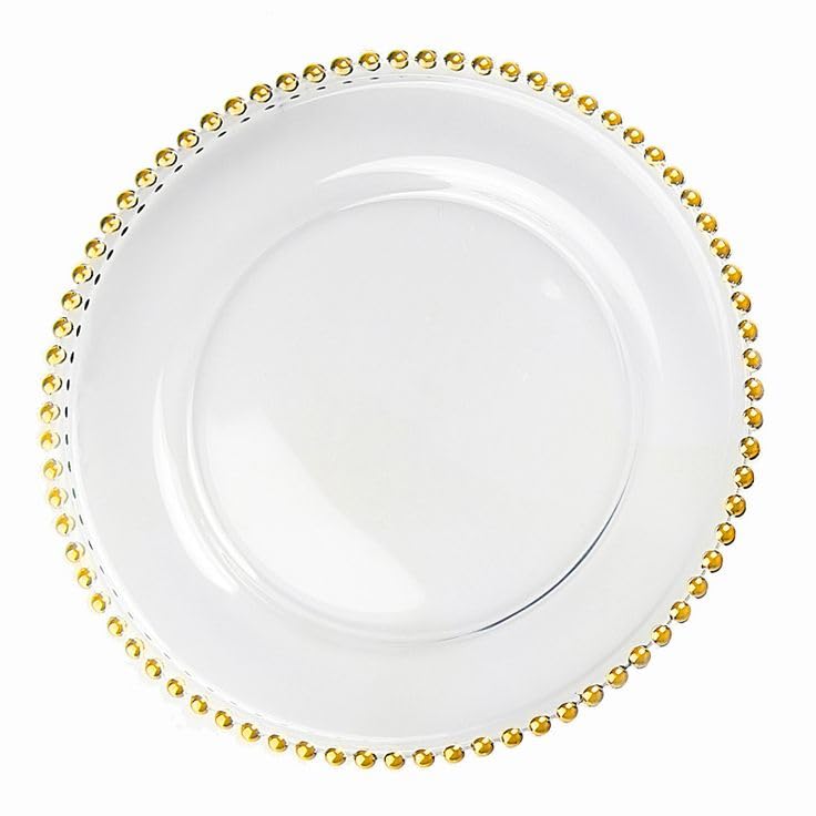 Elegant Event Essentials Beaded Charger Plate 33CM Diameter Delicate Rim Elegant Glass Under Plate with Beading Perfect for Weddings Dinner Parties Christmas and Special Events Durable Gold