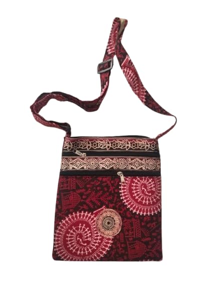 Image of Women Stylish Crossbody Sling Bag Comes with Flap Closure & Durable Polyester Design Multi-Pocket Design, Adjustable Strap(Red and Beige)
