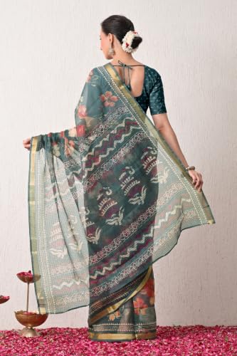 Image of MIRCHI FASHION Kota Doria Cotton Saree with Blouse Piece | Paisley Block Printed Saree for Women | Traditional Ethnic Daily Wear Summer Saree