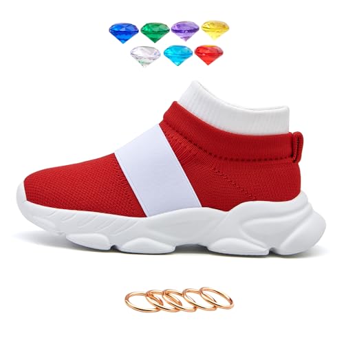 Boy Sneakers Girls Kids Red Shoes Birthday Party Gift with 7 Rings and 5 Gems