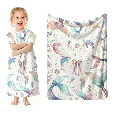 SPBL&L Ocean Mermaid Girls Blanket, Coastal Preppy Beach Marine Life Kids Throw Blanket Gifts for Baby Girl Nursery Room Bedroom Dorm Couch Bed Decor,...