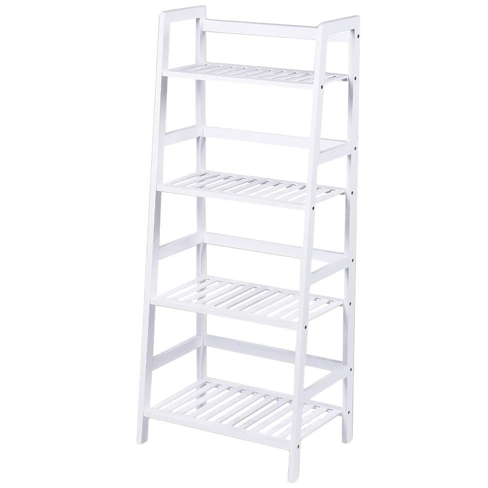BAKAJI Regał na książki 4 półki z drewna bambusowego nowoczesny design do salonu salonu domowego biura rozmiar 116 x 48 x 32 cm bambus (biały)