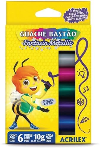 Tinta Guache Em Bastao Fantasia Mettalic Com 06 Cores Estojo - 102891