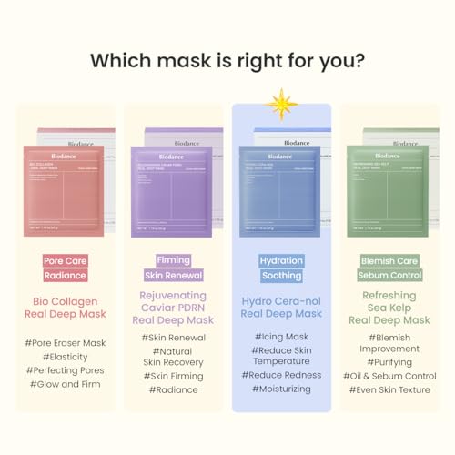 Biodance Hydro Cera-nol Real Deep Mask, Overnight Hydrogel Mask, 1.19 oz (34 g), Pack of 4