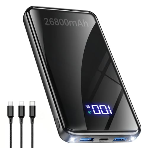 Power Bank, piccola batteria da 26800 mAh, funzione di ricarica rapida, 22,5 W, USB-C portatile, con display a LED, batteria per iPhone 17, 16, Pro Max 15, 14, 13, 12, Galaxy S25 Edge, per viaggi