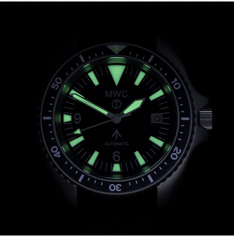 MWC 1999-2001 Pattern Automatico Acciaio Nero Tessuto Zaffiro Militare Vintage Orologio Uomo