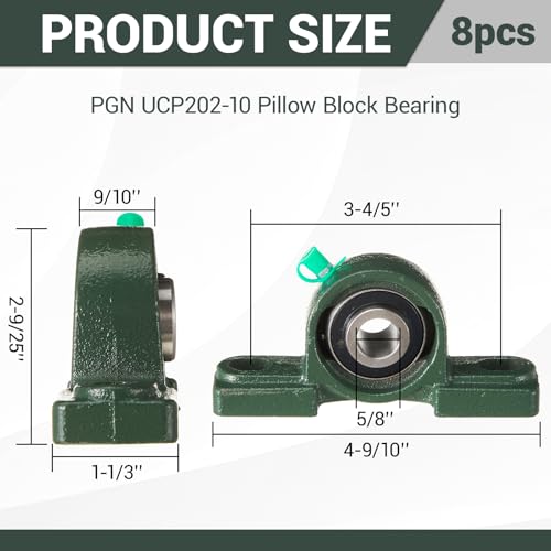 Image of Gisafai 8 Pcs UCP202-10 Pillow Block Bearing with 5 /8 inch Bore Flange Mounted Pillow Block Ball Bearing Self Alignment Cast Iron Housing Steel Unit for Industry, Green