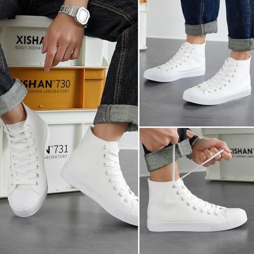 Yageyan Mens High Top Canvas Sneakers Fashion Lace Up Walking Shoes Casual Classic(Full White10.5) thumb #3