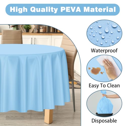 Image of Kopokita 2 Pack Light Blue Round Disposable Plastic Tablecloths 84 inch | Party Table Covers for Birthday, Wedding, Bridal, Baby Shower
