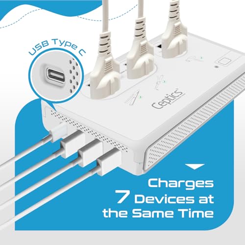 Image of Ceptics 220V to 110V Travel Voltage Converter for Hair Dryer, 2000W & 200W outlets for Dryers, Curling Iron, Straightener, Chargers, Step Down, 4 USB Ports (1x USB-C) with 6 SWadApt attachments