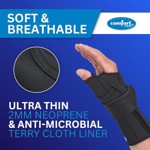 Image of Comfort Cool Wrist Brace with Thumb Support - CMC Restriction Splint for Arthritis & Tendinitis Relief - Black, Left Hand, Small (6 to 7 inches)