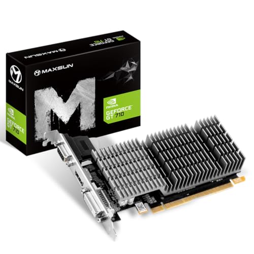 MAXSUN Carte Graphique Externe GeForce GT 710 2 Go GPU (64 bit VGA, DVI-D, HDMI, Profil Bas prêt PCI Express Graphics Card)