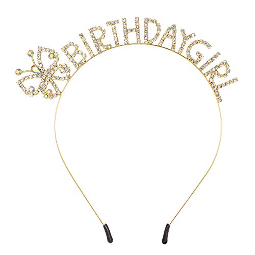YZHSTONE Princess Girls Birthday Headband Gold Headwear Butterfly Headpieces Kids Birthday Hair Hoop