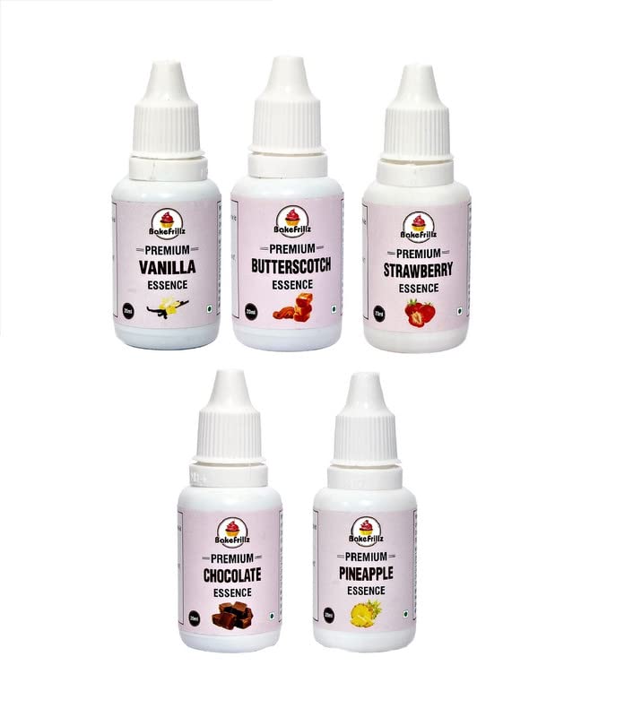 Bakefrillz Food Flavour Essence - Vanilla, Butterscotch, Strawberry, Pineapple & Chocolate (20 mlx 5) (B09WJ3XBCS) Amazon Price History, Amazon Price Tracker