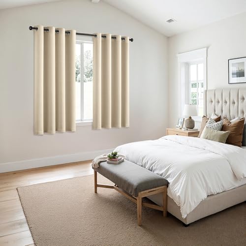 Image of MIULEE Blackout Curtains for Bedroom Living Room 2 Panels, Thermal Insulated Room Darkening Drapes Grommet Noise Reducing Light Blocking Window Treatments 68 Inches Long 55x68 Inch Cream Beige