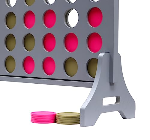 Image of Giant 4 in a Row Game for Family & Adults - Tailgating Pros Jumbo Grey Wooden Four in a Row Indoor & Outdoor Yard Game for Family Party Fun, Portable Activities for Patio, Backyard, and Camping