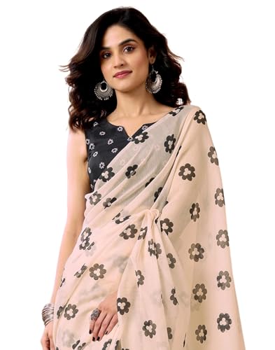 Image of SIRIL Women's Printed Chanderi Cotton One Minute Ready to Wear Saree with Unstitched Blouse Piece