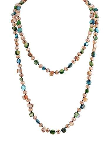 MINACHI Boho Multicolor Beaded Layered Necklace, Long Shell-Look Beads, Lightweight