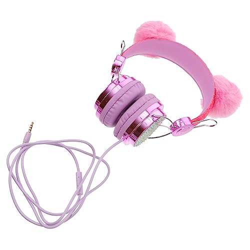 Ears for Headphones Light with Headphone Head Bus Stereo Girls Furry Adorable Led Ball Unicorn School Cat Microphone Glitter Rhinestone Wired Children Kids Gaming Fur Over Ear