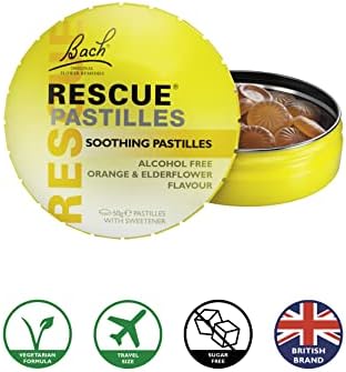 Nelsons Rescue Remedy Pastilles, Orange and Elderflower Flavour, Emotional Wellness and Balance, Easy To Use Format 50 gr