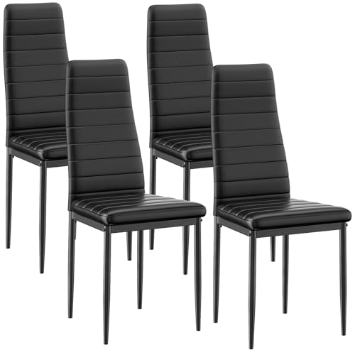 buybyroom Sillas de Cocina, 4 Unidades, Silla de salón Acolchada con Respaldo Alto, sillas Negras para Comedor, Cocina y Oficina, Patas de Metal, Color Negro