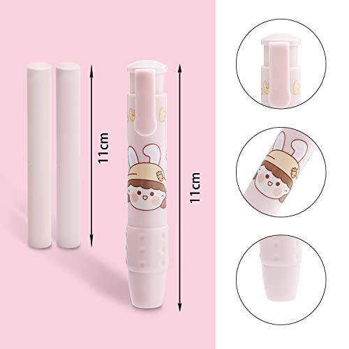 Cute 4Pcs Pen-Style Erasers With 8 Retractable Eraser Refills Cartoon Pen Shaped Erasers #TOP2