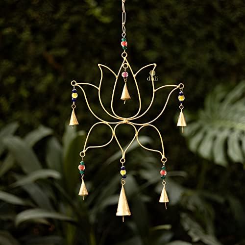 DULI Metal Windchime Wall Hanging, Feng Shui, Wall Art, Wall Decor, PositiveVibes, Rustic Wall Hangings, Wall Art, Diwali Decor, Diwali Decoration, Diwali Gifts (Lotus 20x10 Inches)