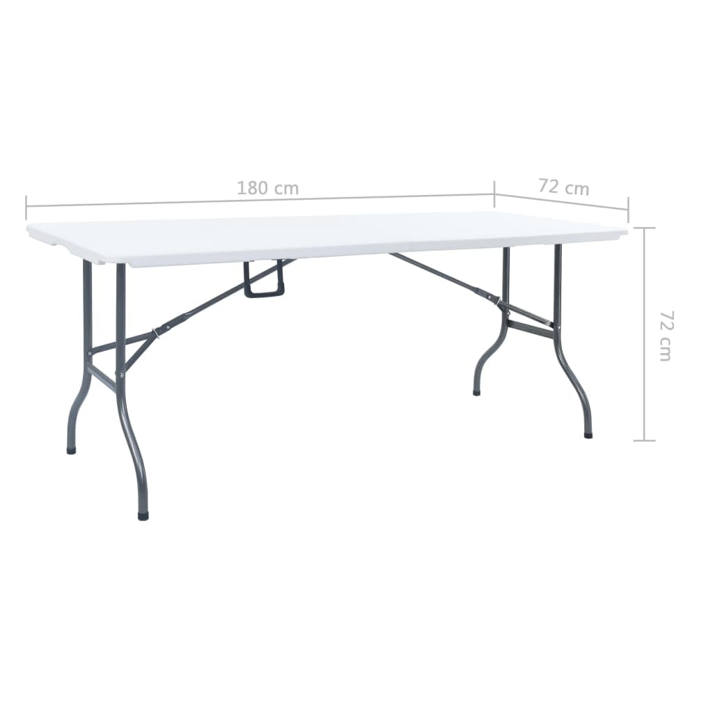 Stół ogrodowy, składany, biały, 180 x 72 x 72 cm, HDPE, wytrzymały stół składany z uchwytem do noszenia, dla 6 osób, idealny do aktywności na świeżym powietrzu, na kemping i imprezy