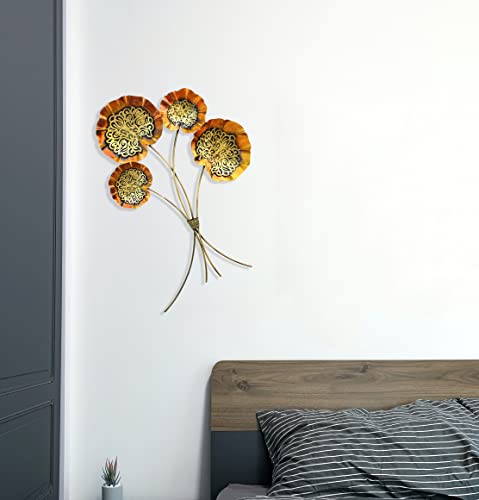 Image of Indian Handicrafts Solutions, AjmeriHandikart Abstract Metal Wall Art Bouquet | 28x18 Inch Copper & Gold Lotus /Lily Pad Sculpture | Modern 3D Handcrafted Decor for Living Room, Entryway, and Gifting , Rajasthan, India